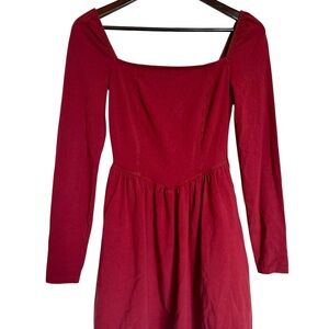 Aerie Dark Deep Red Long Sleeve Square Neck Sundress
